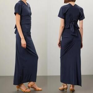 Proenza Schouler Sidney Ruched Navy Silk Blend Tie Waist (Sz: 4 / Retail: $1390)